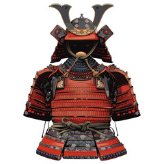 Obraz premium Traditional Japanese Samurai Armor with Red and Black Accents 