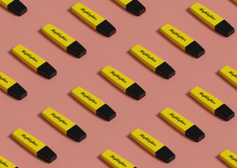 Yellow highlighter isometric seamless pattern. 3d illustration.