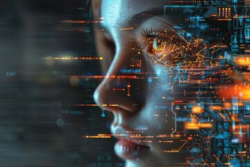 Obraz premium Digital combination, digitization, high-tech, big data, and a strong sense of technology, including 1.2.3 a, b, c --ar 3:2 --stylize 250 Job ID: a46cb2cb-9ace-4fea-b539-c8f0f9a4d9ac