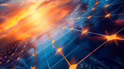 Closeup of a solar panel absorbing and converting the suns energy into electricity to power the center.