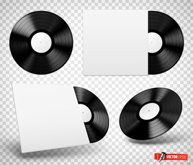 Vector realistic illustration of vinyl records on a transparent background.