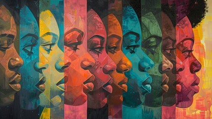 This abstract portrait of a Black man for Black History Month showcases bold geometric shapes symbolizing strength and unity, with a vibrant color palette