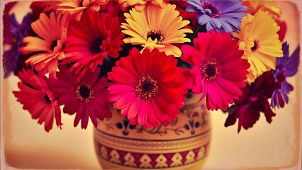 Fototapeta premium Close up colorful bunch of beautiful flowers vintage or retro tone