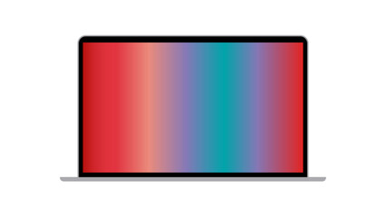 This is a cool, silver laptop with colorful wallpaper on the screen