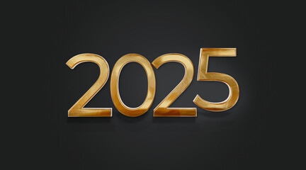 Minimal shadow under 2025 golden metallic New Year symbol 3D illustration