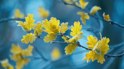Obraz premium Springtime The Initial Yellow Hue of Oak Leaves During Flowering Season