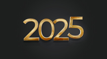 Minimal shadow under 2025 golden metallic New Year symbol 3D illustration