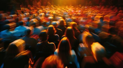 Obraz premium The audiences faces blurred together blended by the shared experience of the theater.