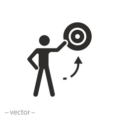 business strategy target icon, goal determination, accurate mission objective, flat symbol on white background - vector illustration