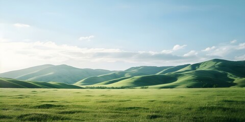 Fototapeta premium Scenic green hills under a peaceful sky represent natures beauty and growth. Concept Nature, Beauty, Growth, Scenic Views, Green Hills