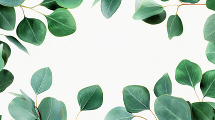 Obraz premium Eucalyptus Leaf Frame with Blank Space for Text on White Background