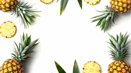 Fototapeta premium Fun Pineapple Fruit Border with Central White Text Space on White Background