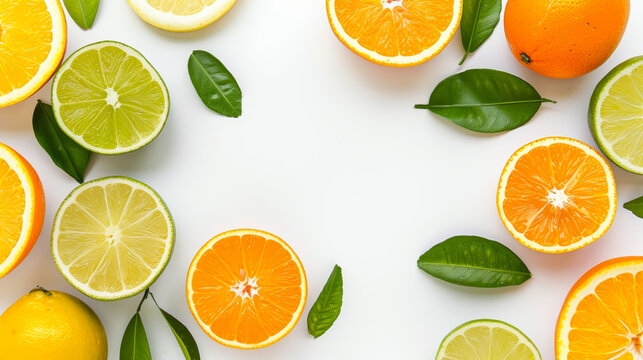 Vibrant Citrus Frame with Central White Text Area on a White Background