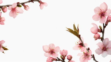 Obraz premium Watercolor Cherry Blossom Frame with Central Text Space on White Background