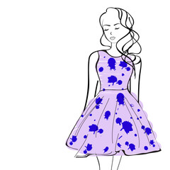 Fototapeta premium Cartoon Stylish Woman Wearing Splatter Dress in Standing Pose on png background.