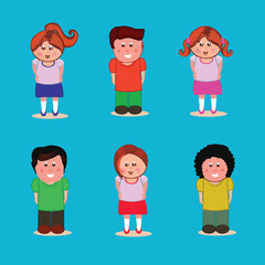 Set of cute kids cartoon vector illustration.