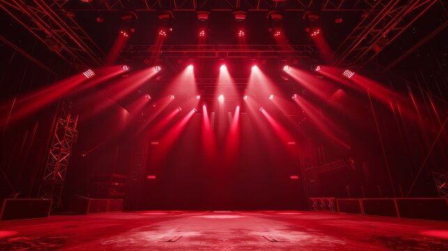 Red Spotlight Stage - A darkened stage with red spotlights illuminating the floor.