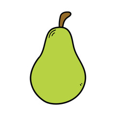 Hand drawn cartoon green pear on white background.