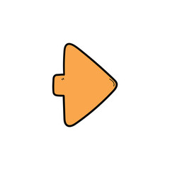 Hand drawn cartoon orange arrow on white background.