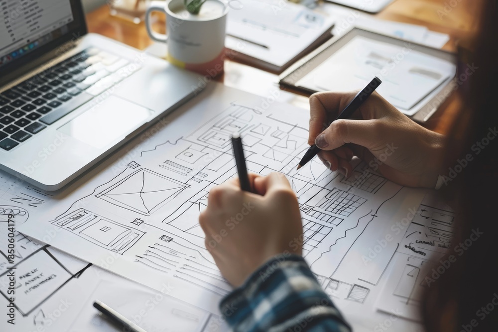 Poster designing websites creative planning application development draft sketch drawing template layout pr