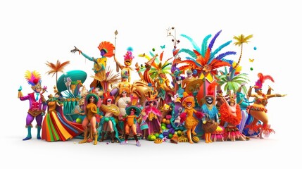 Naklejka premium A Vibrant and Colorful Carnival Celebration - A lively scene of carnival revelers, adorned in colorful costumes and masks, parading with joy and exuberance.