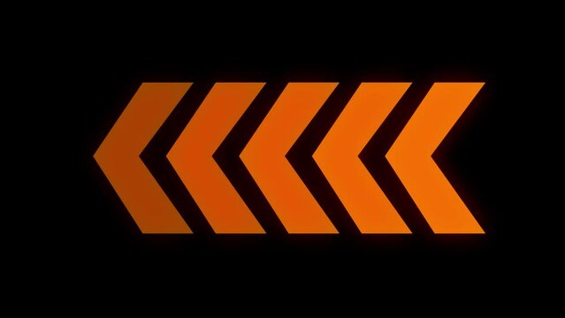 Animated looping swipe left yellow arrow pointing to the right isolated on a black background. Motion arrow and high resolution video