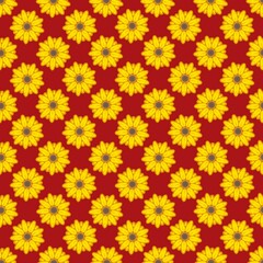 Yellow flower or sunflower pattern painted with watercolor on a red background