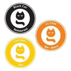 Pegatina con la silueta de un gato para restaurante. Vector