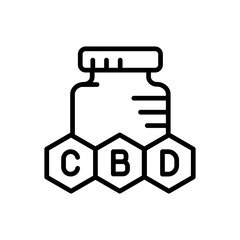 Medical marijuana or CBD weed extract pills, vector symbol. Cannabis capsule line icon. CBD capsules for mental health, relaxation and depression treatment.