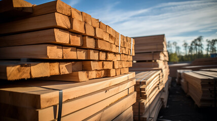 Lumber yard with stacks of unprocessed lumber and some processed; background image