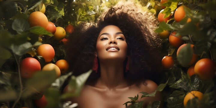 Black woman prioritizing natural plantbased sel. Concept Black Women, Natural Beauty, Plant-Based Skincare, Self-Care, Empowerment