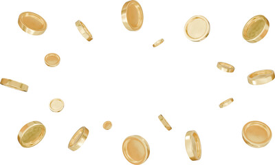 Gold coins explosion on white background