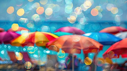 Defocused beach umbrellas on a sunny day