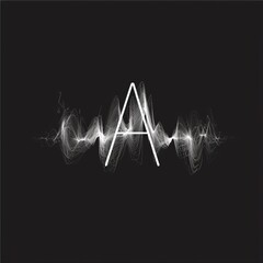 a single white sound wave evoking the letter A on a black background, wave touches the edges of the image, logo, vector graphic 