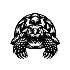 Illustration of a fierce tortoise in black and white