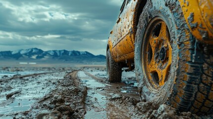 Fototapeta premium car tires, side view, rugged traction, advanced tone, Complementary Color Scheme