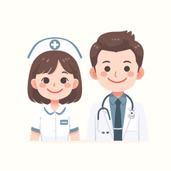 cartoon of a happy nurse and doctor smiling
