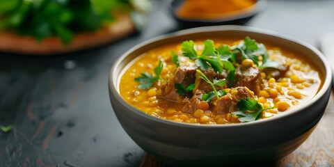 Slow-Cooked Haleem A Flavorful and Comforting Dish Made with Lentils, Meat, Wheat, and Spices. Concept Cooking Methods, Lentil Recipes, Meat Dishes, Comfort Food, Spices & Flavors