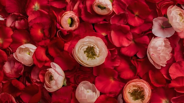 Floral background of red petals and ranunkulyusa