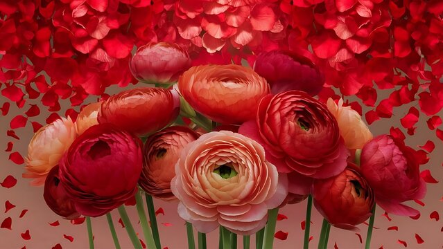 Floral background of red petals and ranunkulyusa