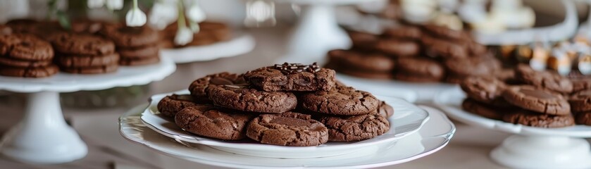 Cookies made with chocolate arranged on a table for an event