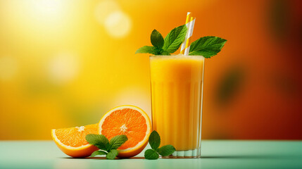 Fototapeta premium glass of orange juice and orange