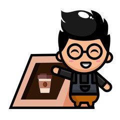 illustration of a male barista brewing coffee