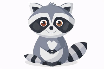 Obraz premium Adorable 64-bit Raccoon Illustration in Flat Design on White Background