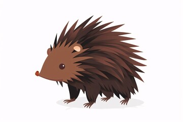 Adorable 64-bit Porcupine Illustration in Flat Design on White Background