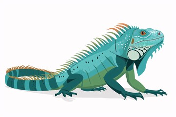 Obraz premium Vibrant 64-Bit Iguana: Adorable Illustration in Flat Design on White Background