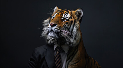 Obraz premium Tiger, businessman character design. Tiger in a shirt and tie
