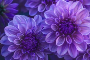 Closeup of vibrant purple dahlia flower with detailed petal texture and lush botanical garden background, perfect for floral, horticulture, and gardening photography in spring and summer seasons