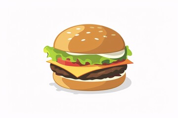 Cute 64-Bit Burger Illustration in Flat Design on White Background