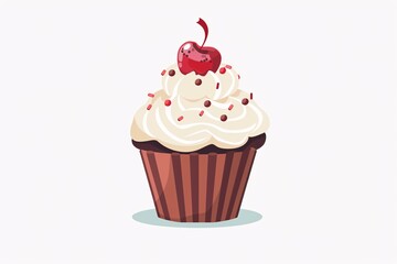 Sweet 64-Bit Cupcake Illustration in Flat Design on White Background
